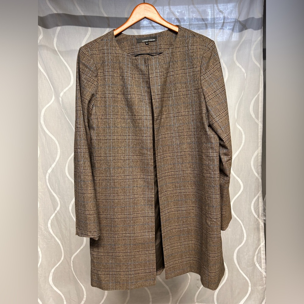Amanda & Chelsea Brown Plaid Long Blazer